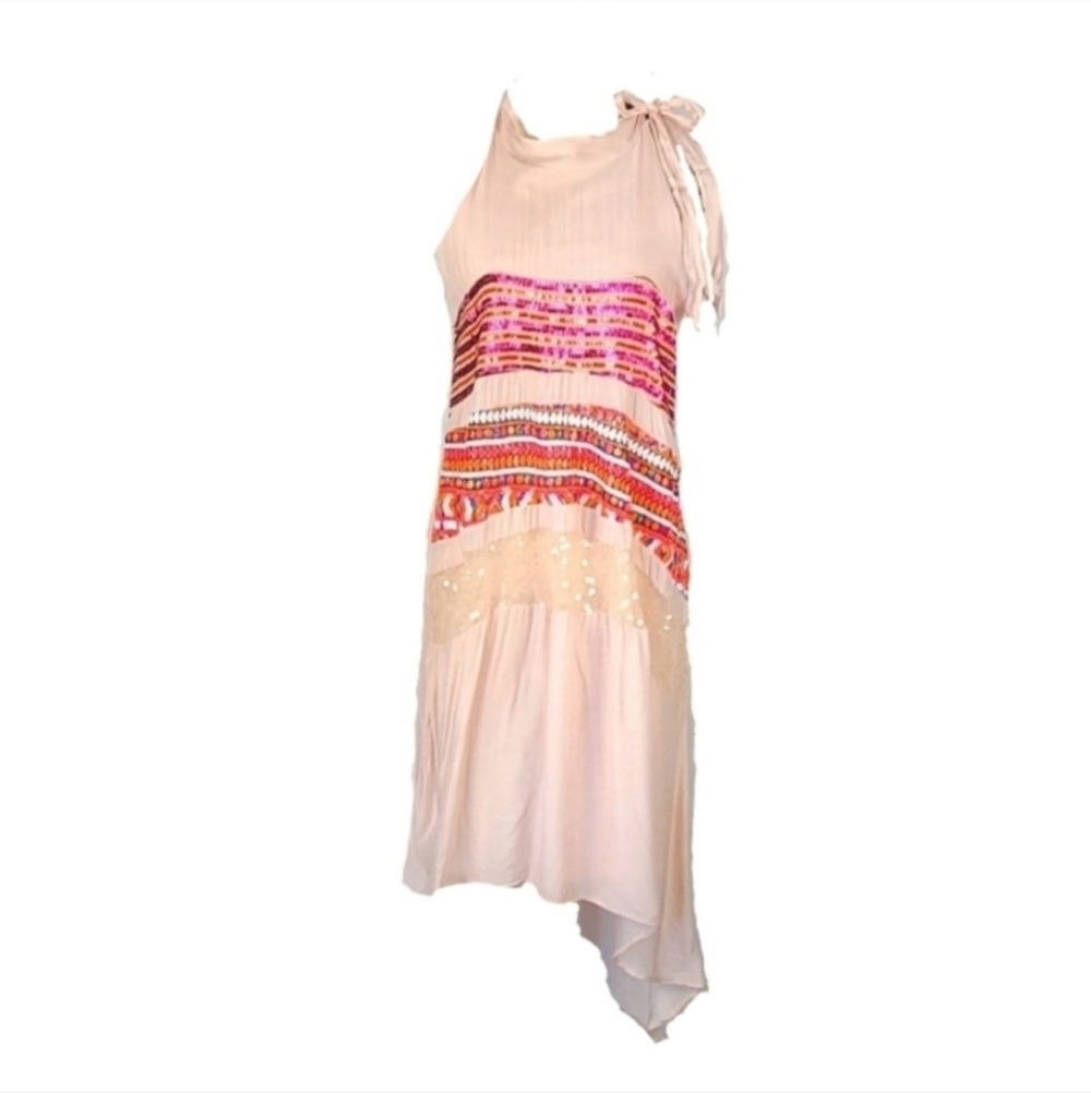 Vintage Silk Sequin Dress Pastel Pink Orange